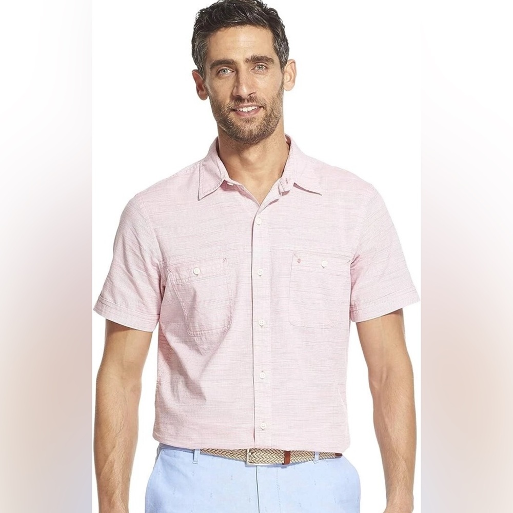 IZOD Saltwater Dockside Chambr Button Shirt Men’s 2XL Rapture Rose Fishing Beach
